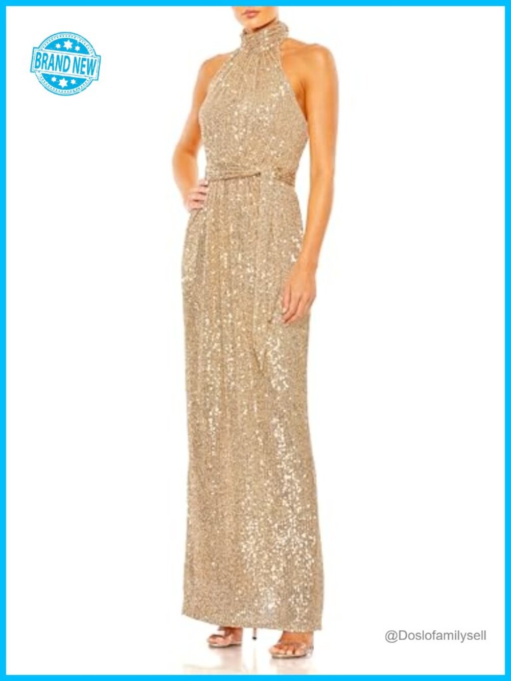 Sequin Halter Evening Gown Maxi Formal Prom Dress